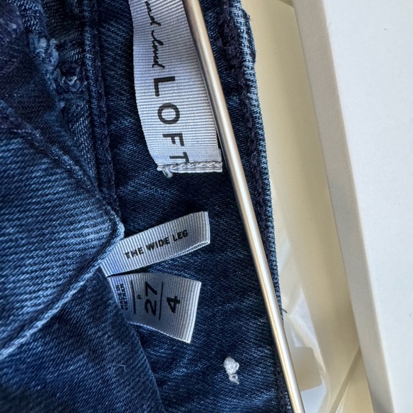 Loft - distressed hem, denim, wide legged trouser pants. Size 27/4 petite - Picture 4 of 5